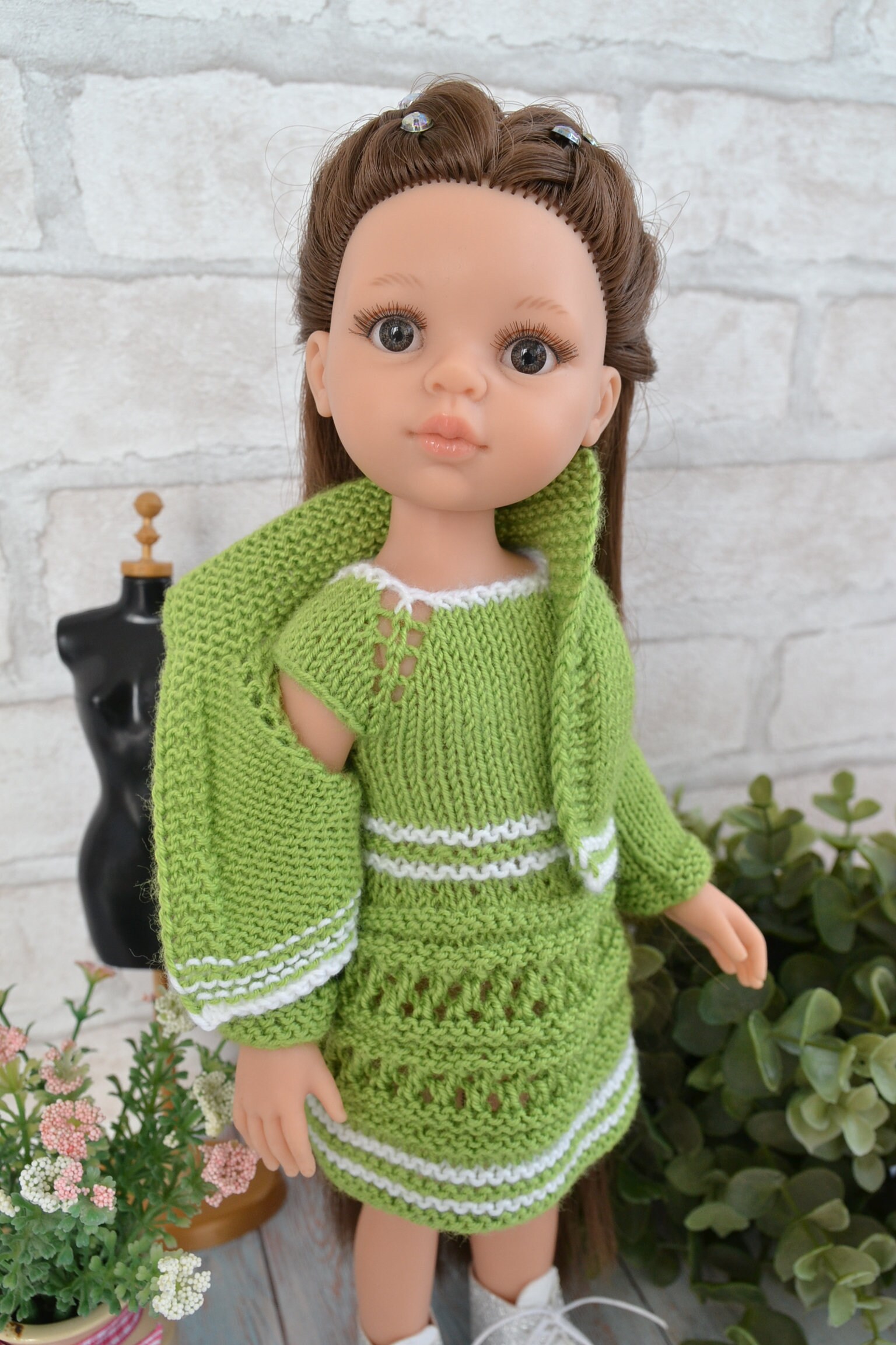 Corolle doll Clothes. Knitted set dress cardigan and hat for Etsy