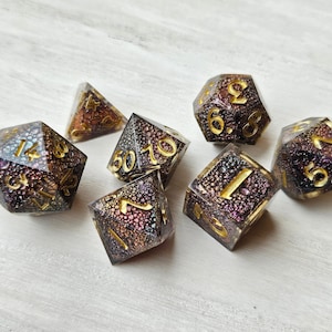 Dragonscale Dice Set (Sunset Prism) - 7 pc sharp edge resin polyhedral dice set for dnd, dungeons and dragons, pathfinder, ttrpg