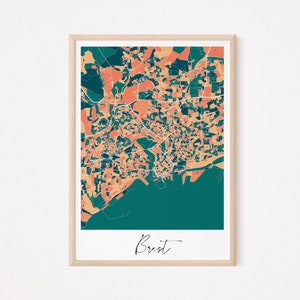 BREST - Carte élégante de Brest, poster port de Brest, affiche Brest, map Brest, design Brest, plan de ville Brest, affiche vintage, Océan