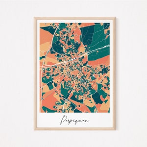 PERPIGNAN - Cartel de Perpignan, Cartel del Palacio de los Reyes de Mallorca, Cartel de Perpignan, Mapa de Perpignan, Mapa de diseño de Perpignan, ciudad, Canigou