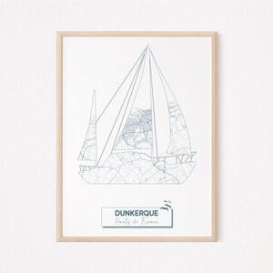 DUNKERQUE - Originalkarte von Dünkirchen in einem Boot, Dünkirchen-Plakat, Dünkirchen-Plakat, Dünkirchen-Karte, Dünkirchen-Design, Stadt, Kanal