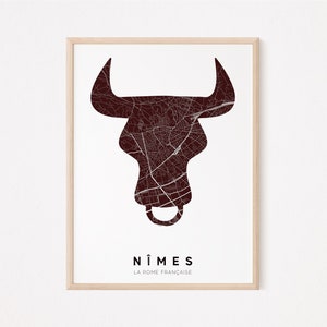 NÎMES - Carte originale de Nîmes // affiche Nîmes, poster Nîmes, map Nîmes, design Nîmes, décoration, personnalisé, arènes, taureaux