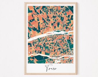 TOURS - Cartaz de passeios, mapa original de Tours, cartaz da Basílica de Saint-Martin, cartaz de passeios, mapa de passeios, design de passeios, cidade, Vouvray