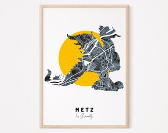 METZ - Metz decoration poster, Graoully poster, Metz poster, Metz map, Metz design, city, Dragon, Graoully Metz, Metz gift