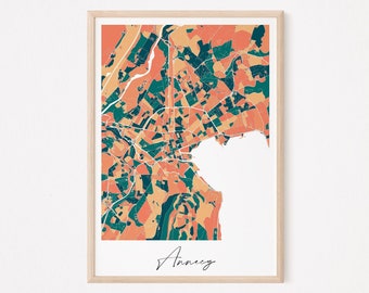 ANNECY - poster di Annecy, mappa originale di Annecy, poster del lago di Annecy, poster di Annecy, mappa di Annecy, disegno di Annecy, città, montagne