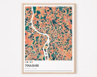 TOULOUSE - Carte originale de Toulouse/ affiche Toulouse, poster Toulouse, map Toulouse, design Toulouse, ville, décoration, personnalisé