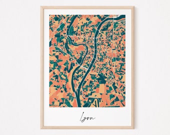 LYON - Original map of Lyon/ city of Lyon, Lyon poster, Lyon design, france, europe, decoration, print, wall map print