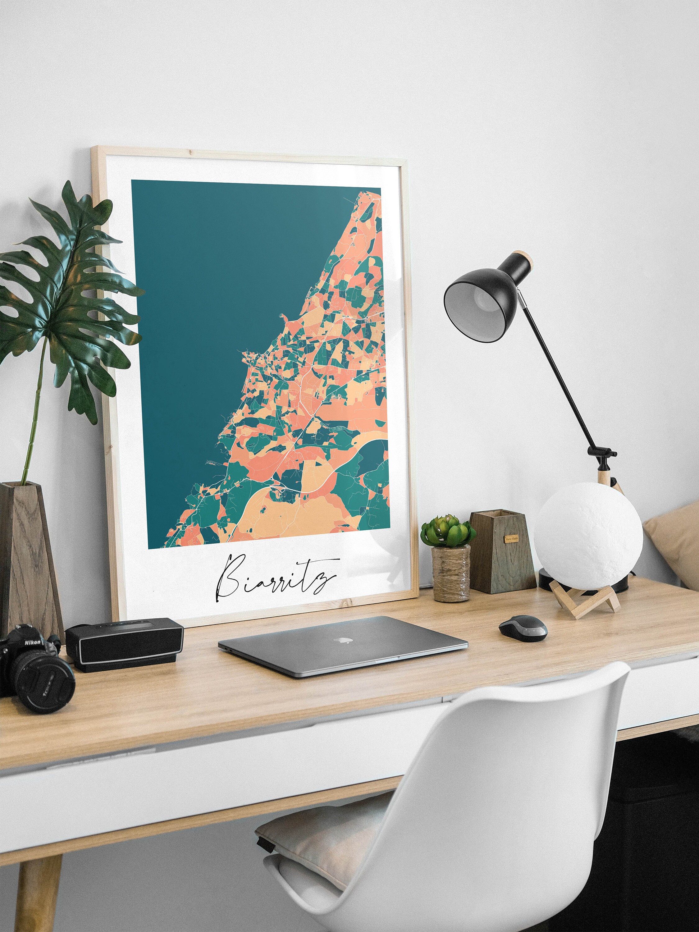 Biarritz - Carte Originale de Biarritz/ Affiche Biarritz, Poster Map Design Biarritz Ville Décoratio