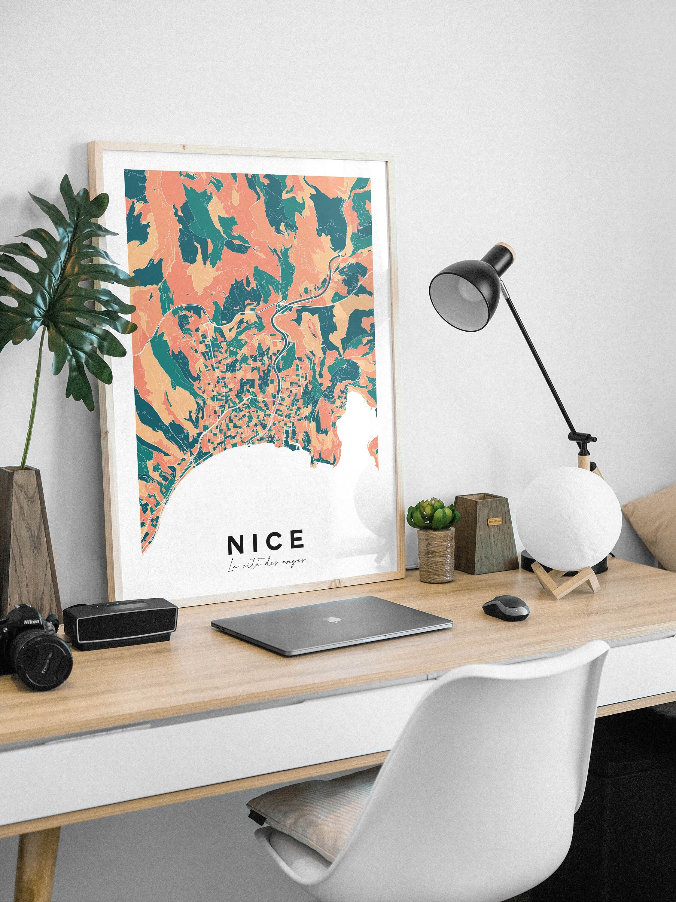 Nice - Carte Originale de Nice/Affiche Nice, Poster Map Design Ville, Décoration Personnalisé, Mer, 