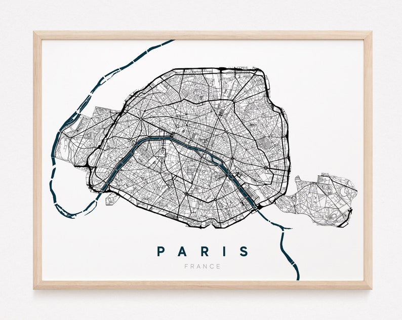 PARIS Original map of Paris / city of paris, paris poster, paris design, france, europe, paris decoration, print, wall map print Paris Intra-muros