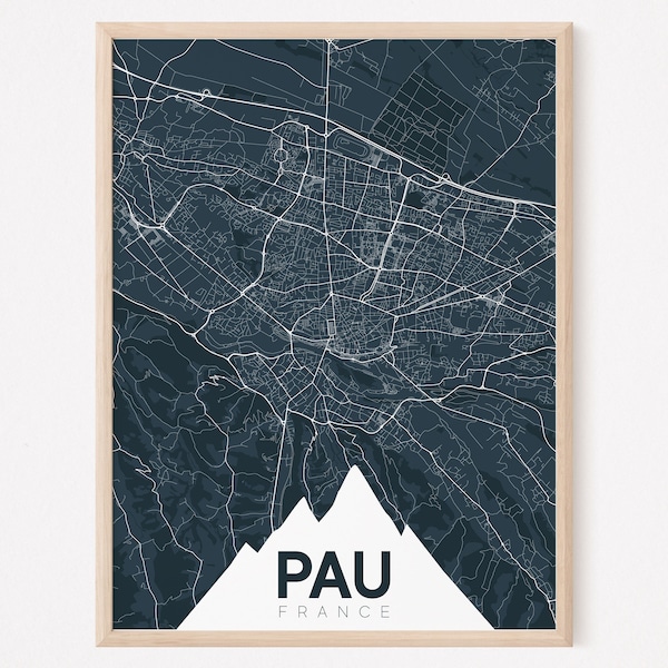 PAU - Carte originale de Pau/ affiche Pau, poster Pau, map Pau, design Pau, ville, décoration, personnalisé, montagne, pyrénées, ski