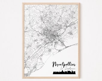 MONTPELLIER - Original map of Montpellier/ city of Montpellier, Montpellier poster, Montpellier design, france, decoration, print, wall map