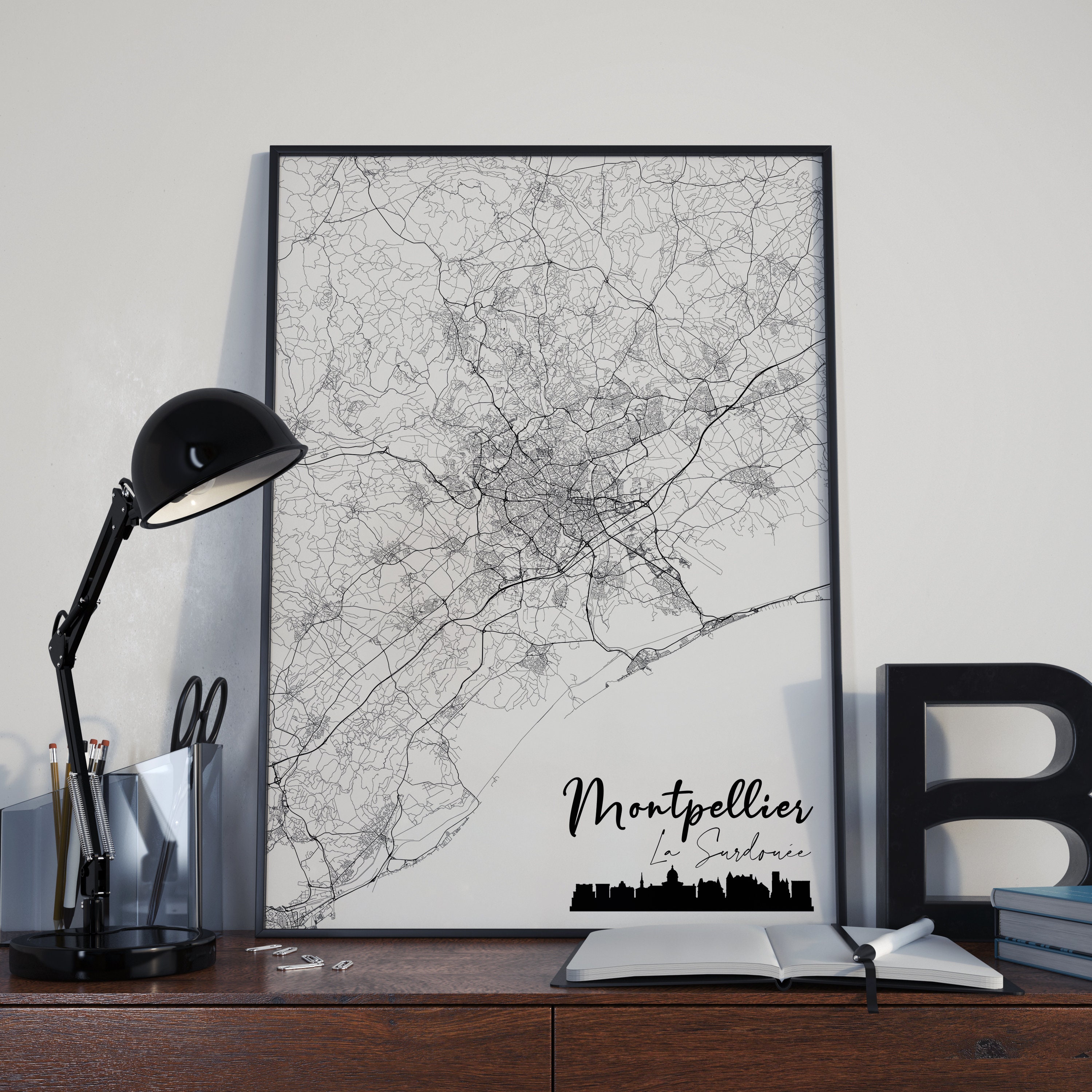 Montpellier - Carte Originale de Montpellier/ Affiche Montpellier, Poster Map Design Ville Décoratio