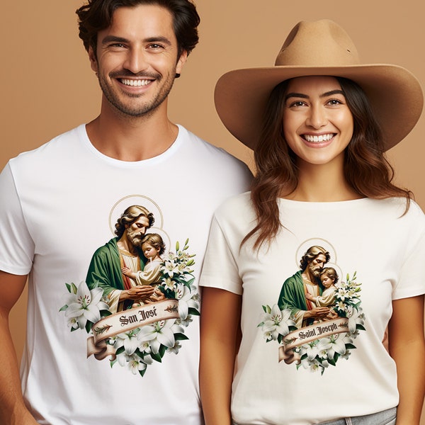 Saint Joseph and baby Jesus PNG Dtf ready Sublimation Designs | with Beautiful Lillies, Set of 3  Elegant  Mexican Designs, Instant Download