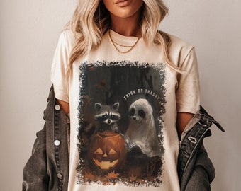 trick or trash halloween png cute raccoon ghost and pumpkin png halloween png sublimation instant download for tees shirts funny raccoon y2k