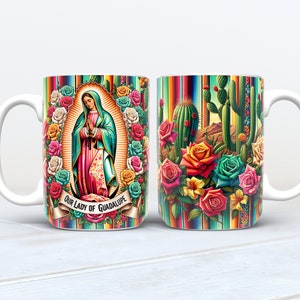 Nuestra Señora de Guadalupe PNG Mug wrap Design Bundle conjunto de 3 estilos para tamaños de 11oz y 15oz / Descargas digitales de sublimación