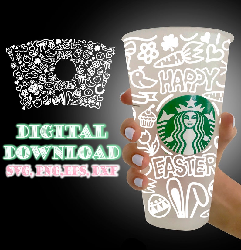 For Cricut,Silhouette Happy easter png dxf Seamless SVG Files Wrap \u27e1 Starbucks Venti cold 24oz Cup Wrap file Download,bunny,eggs mandala