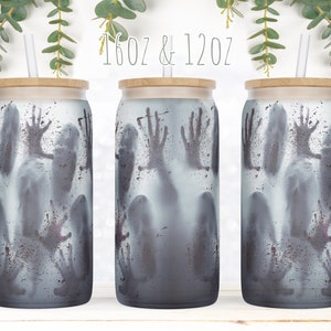 Halloween 16oz 12 oz Libbey can Glass Wrap PNG Sublimation seamless design wrap png blue, scream ghosts blood