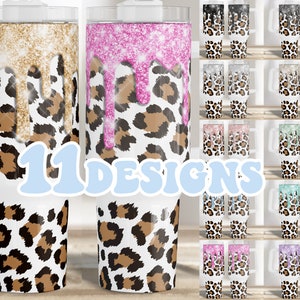 bundle 11x 40oz quencher handle tumble Wrap PNG,gold glitter drips animal cheetah print western sublimation design template, 3d sublimation