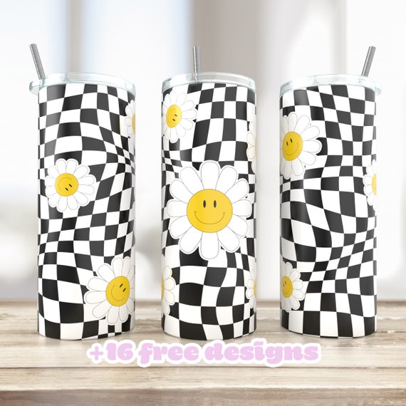 Daisy Checkered Smiley Tumbler | Tumbler with Handle | Cute Gift | Gift for  Teacher | Gift for Her | Retro Tumbler 