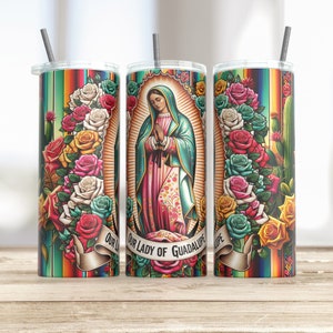 Onze Lieve Vrouw van Guadalupe 20oz Tumbler wrap bundel PNG-bestand Dtf klaar voor sublimatie afdrukken | Rozen, cactus Mexicaanse ontwerpen, direct downloaden