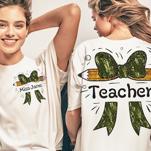Lehrer gelbe Bleistifte grün glitter Bogen trendige girly PNG Datei für Sublimation auf T-shirts Tassen, Becher, Wraps. für Vorder und Rückengestaltung