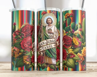 San Judas Tadeo Tumbler Wrap: Red Roses, Mexican Design (PNG, JPEG)