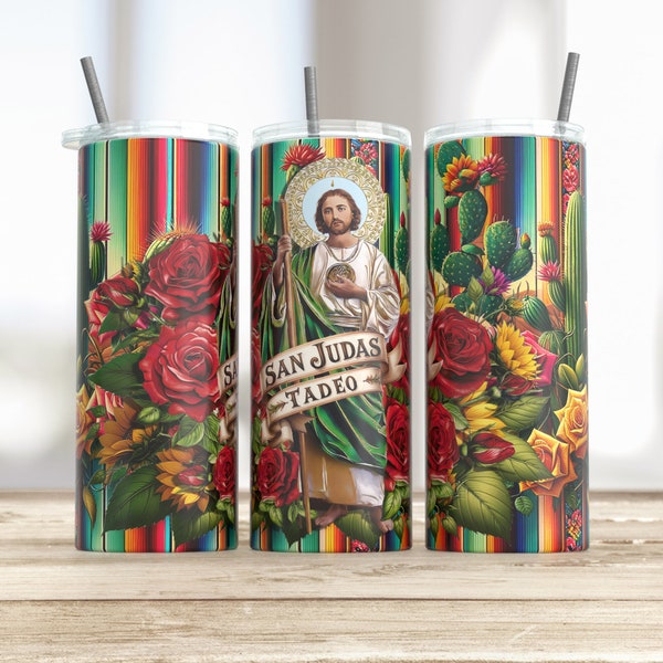 San Judas Tadeo PNG 20oz tumbler wrap Red roses, Dtf Sublimation Printing | Mexican Design Instant Download, Mugs, Saint Jude png Thaddeus