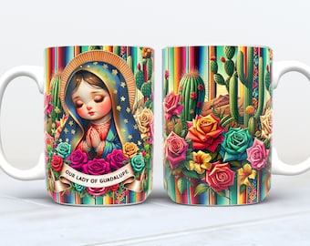 Our Lady of Guadalupe Mug Wrap Set: Mexican Roses & Cactus (Digital Download)