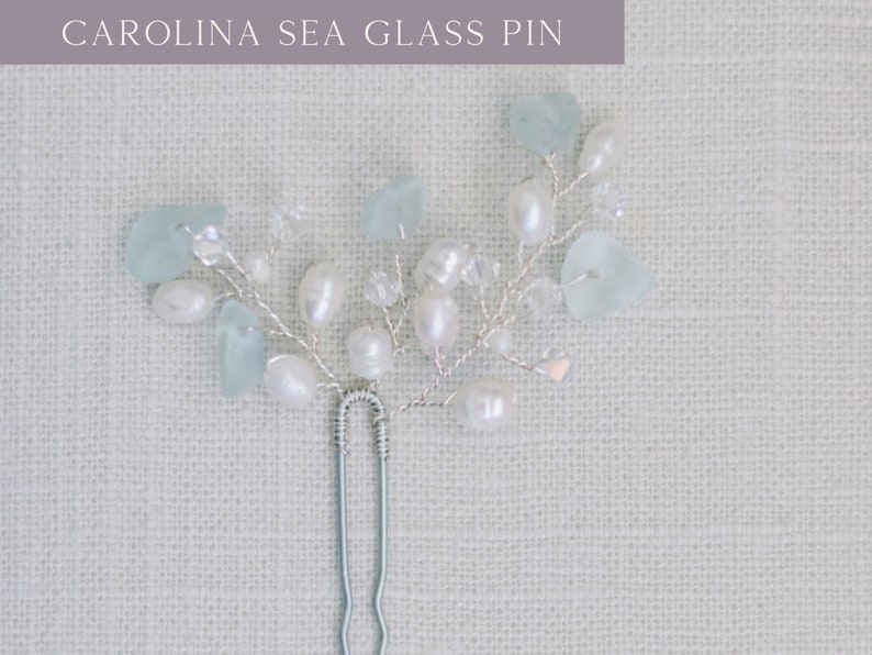 Mini Sea Glass Hair Pin, Sea Glass Wedding Accessory, Sea Glass Hair Pin, Bridal Hair Accessory, Beach Wedding image 1