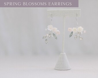 Clay Floral Bridal Earring, Flower Drop Bride Earrings, Flower Crystal Wedding Earrings, Bride Dangle Floral Earring, Wedding Flower Earring