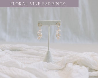 Floral Vine Bridal Earrings, Crystal and Flower Earrings, Bridal Earrings, Gift for Her, Handmade Jewelry, Statement Earrings