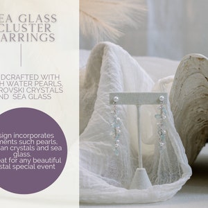 Sea Glass Earrings, Bridal Beach Wedding Earrings, Bridal Earrings, Something Blue Earrings, Sea Glass Statement Earrings image 2