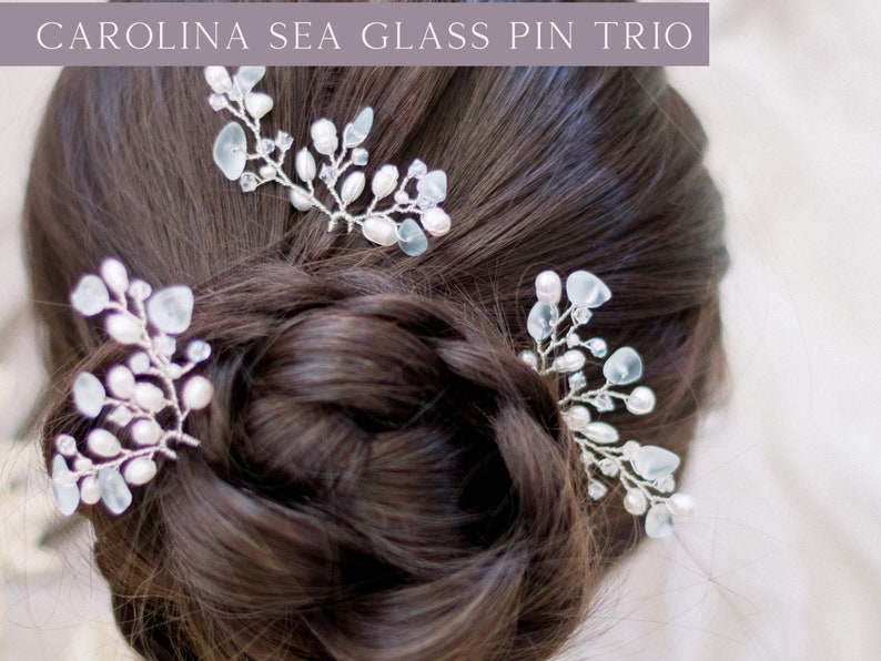 Mini Sea Glass Hair Pin, Sea Glass Wedding Accessory, Sea Glass Hair Pin, Bridal Hair Accessory, Beach Wedding image 2
