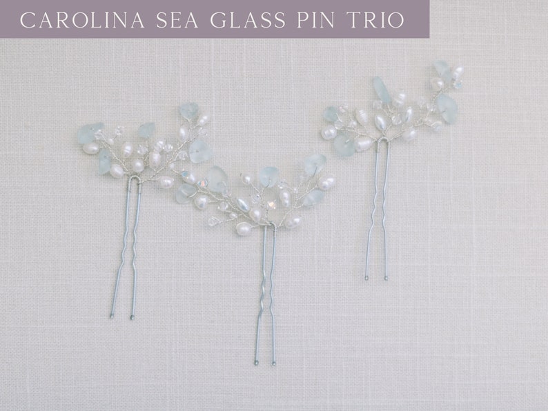 Mini Sea Glass Hair Pin, Sea Glass Wedding Accessory, Sea Glass Hair Pin, Bridal Hair Accessory, Beach Wedding image 1