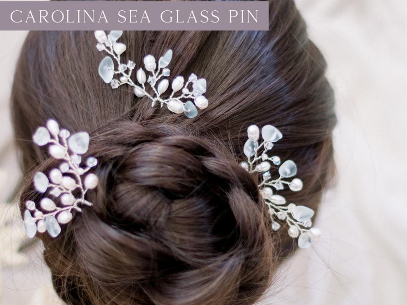Mini Sea Glass Hair Pin, Sea Glass Wedding Accessory, Sea Glass Hair Pin, Bridal Hair Accessory, Beach Wedding image 2