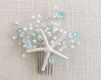Starfish and Sea Glass Hair Comb | Starfish Wedding Accessory | Sea Glass and Starfish Bridal | Bridal Hair Accessory | Beach Wedding