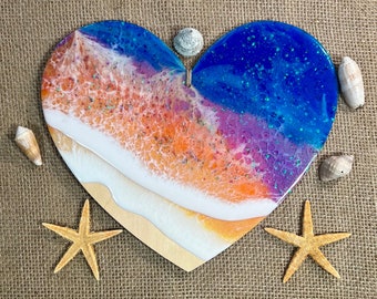 Sparkling Sunset, Heart Shaped, Ocean Waves Crashing, Wall Art, Beach Decor, Ocean Decor, Home Decor, Coastal Decor