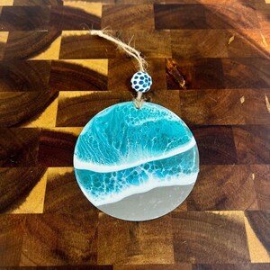 Ocean Wave Resin Art Christmas Ornament: Beach Decor (3.5”)