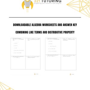 Combining Like Terms and Distributive Property Algebra Homeschool Worksheet and Answer Key PDF Printable Download
