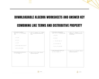 Algebra Worksheet: Combining Like Terms & Distributive Property (PDF Printable)