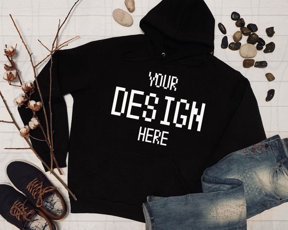 Download Free Gildan Hooded SweaT-Shirt Brand Black Hoodie Mockup ...