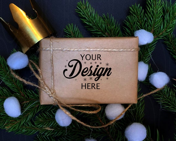 Christmas Gift Box Mockup Personalized Box Holiday Flatlay Styled Christmas Gift Box Mockup Personalized Box Holiday Flatlay Styled
