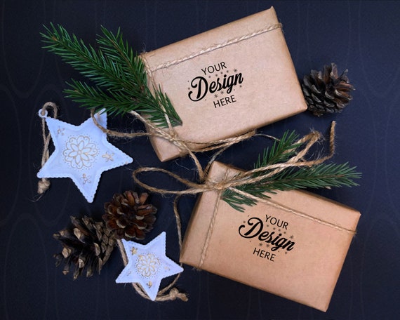 Gift Boxes Mockup Christmas Mock Up Holidays Flat Lay
