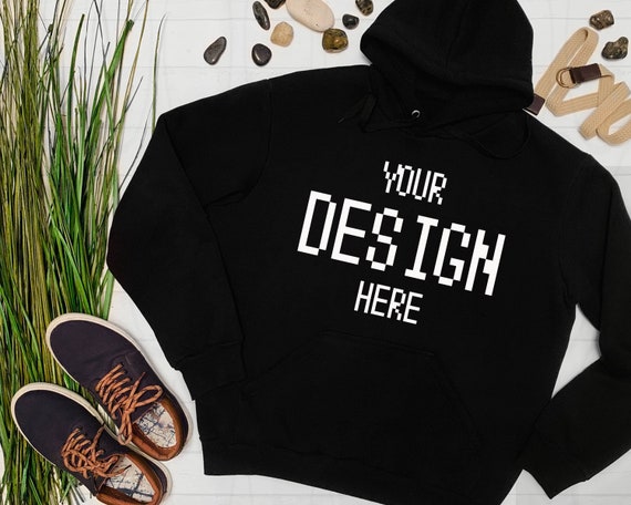 Download Free Gildan Black Hoodie Mockup Sweat Shirt Mockup Sneakers Rustic Flat PSD Mockup Template