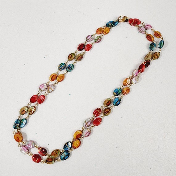 Vintage Colorful Painted Flapper Necklace w/ Gold… - image 5