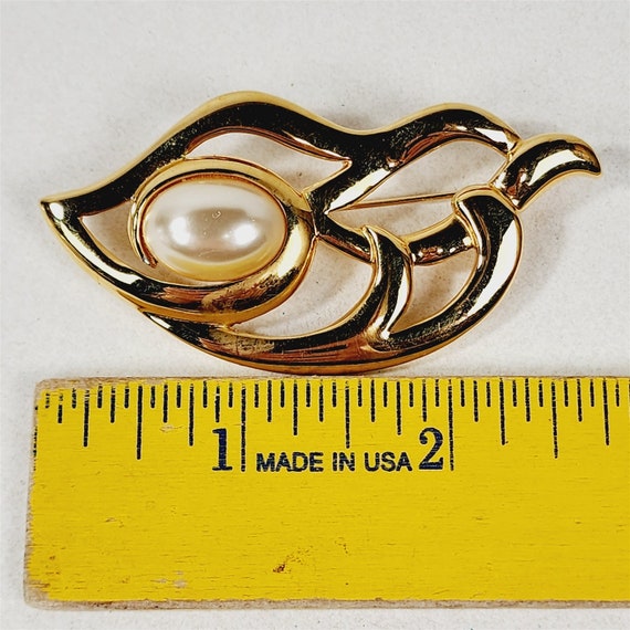 Vintage Napier Signed Gold Tone Leaf Faux Pearl A… - image 4
