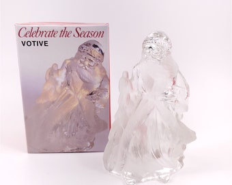 1996 May Dept. Store Celebrate The Season Votive Glass Santa w/ Box Vintage