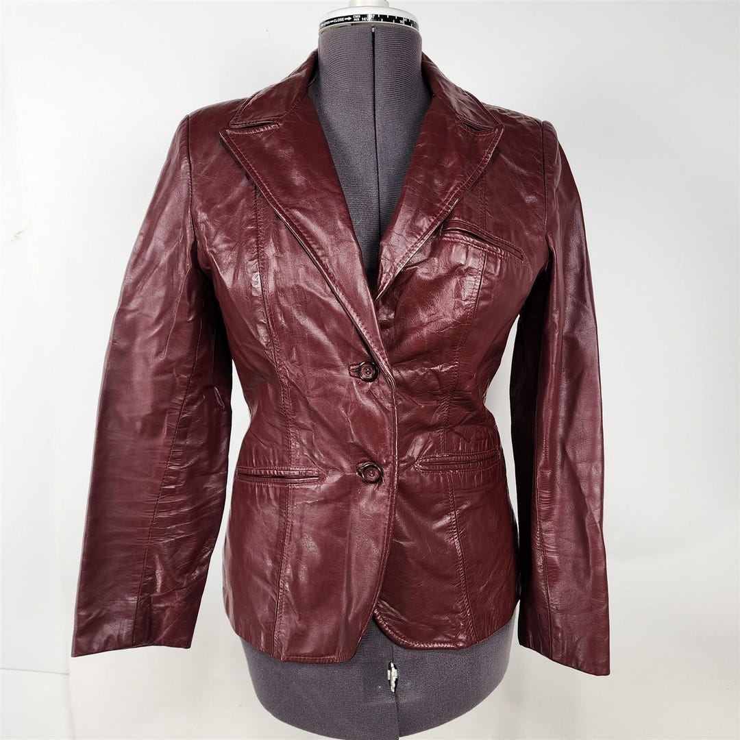 Vintage Burgundy Leather Jacket - Small