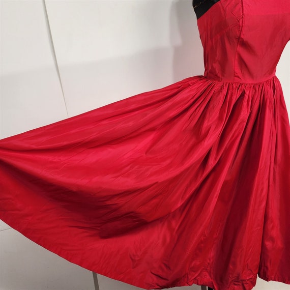 Vintage Red Taffeta Evening Gown Tie Strap Formal… - image 3